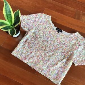 TOPSHOP Rainbow Sequin Crop Top